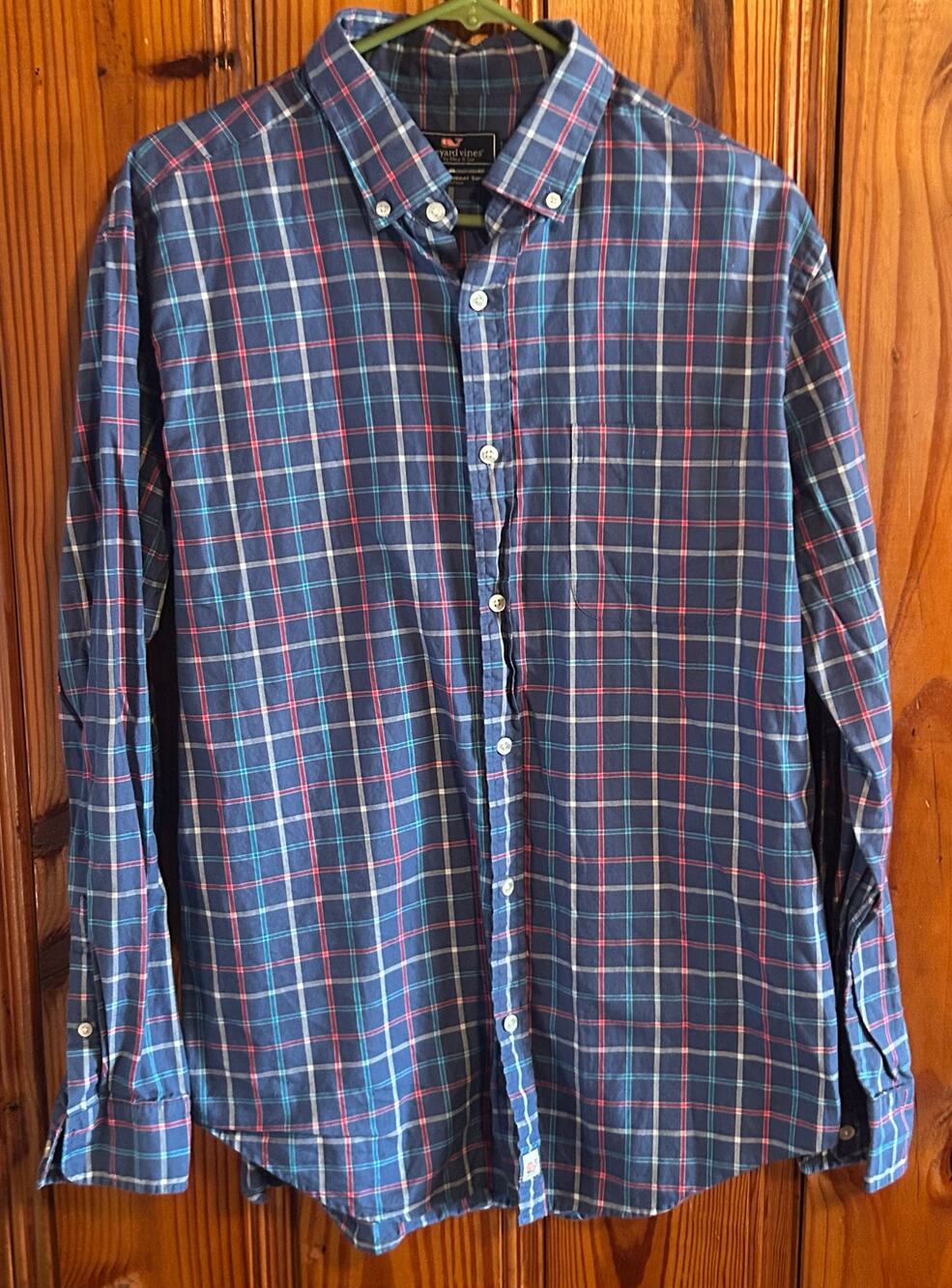Men's Vineyard Vines Classic Fit Murray Shirt Plaid Size Large Navy / Red